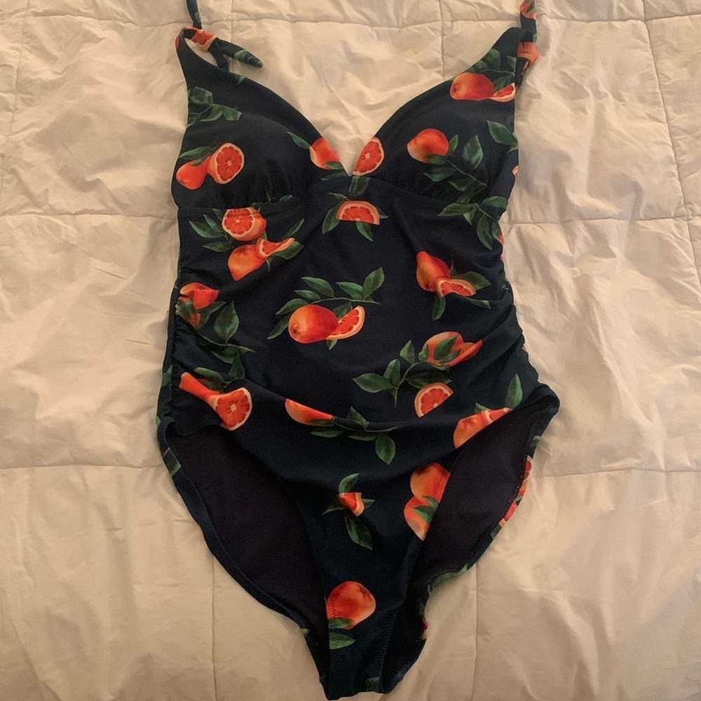 Old Navy Navy One-Piece Swimsuit with Orange Fruit Print